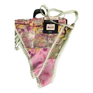 2pack Sexy lilac‎ floral appliquéd lace eyelet trim thong panties size XXXL new